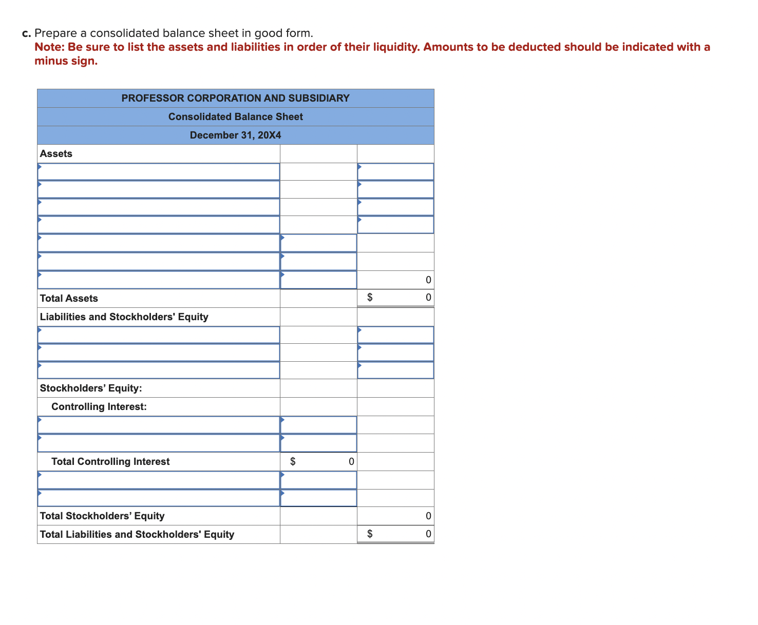Solved b. Prepare a consolidated balance sheet worksheet. | Chegg.com