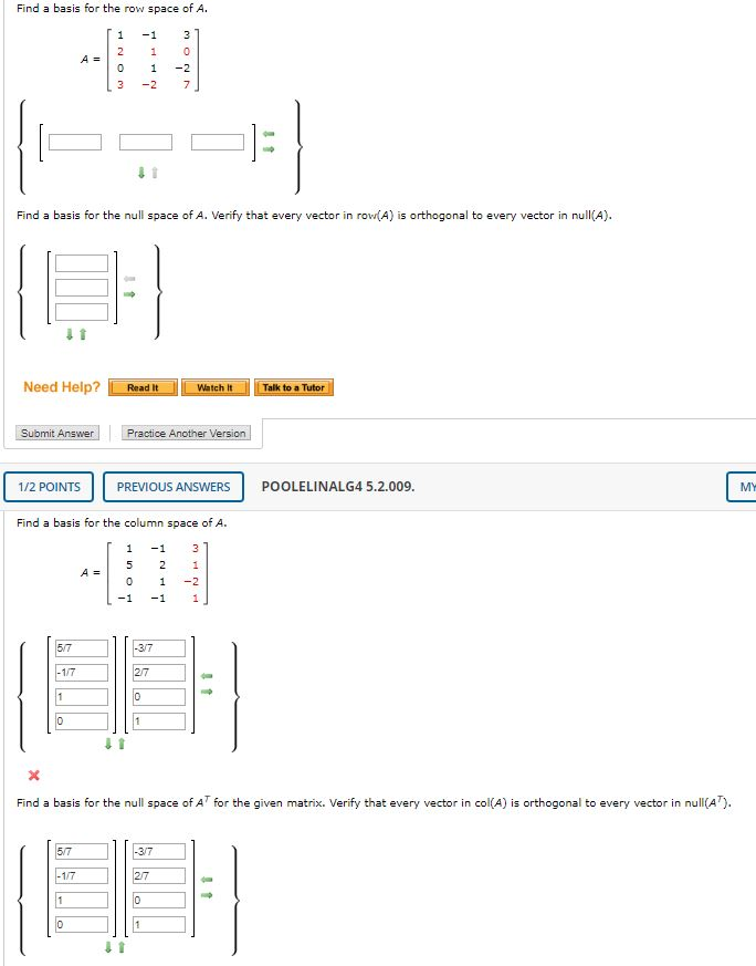 Solved Find a basis for the row space of A. 1 1 31 2 1 0 0