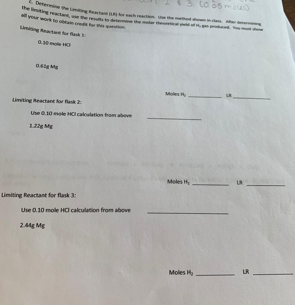 Solved C. Determine the Limiting Reactant (LR) for each | Chegg.com