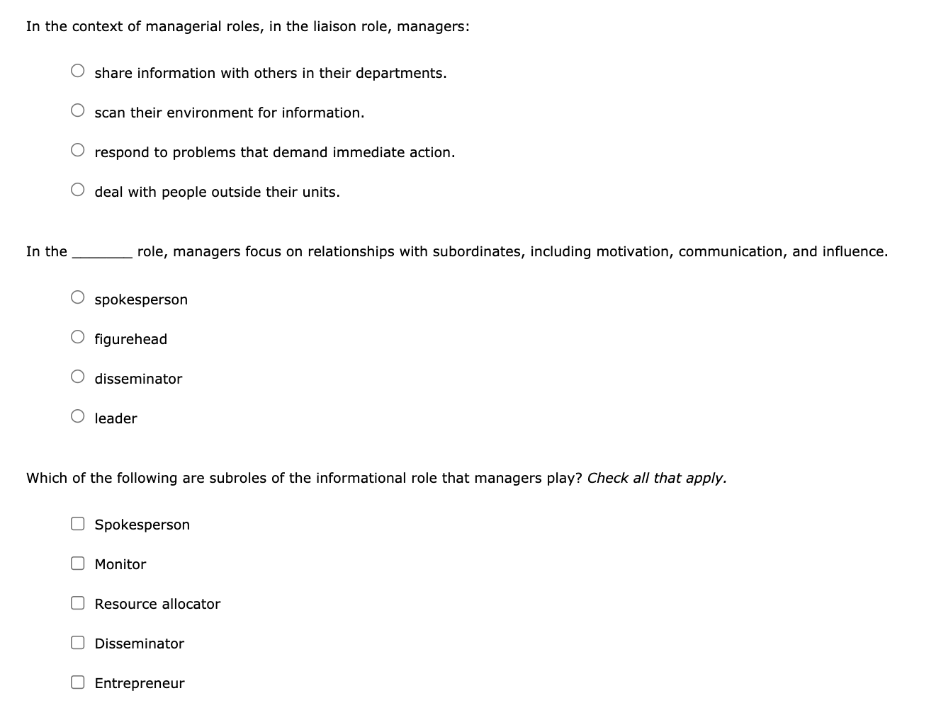Solved In the context of managerial roles, in the liaison | Chegg.com