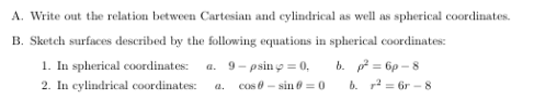 Solved A. Write out the relation between Cartesian and | Chegg.com
