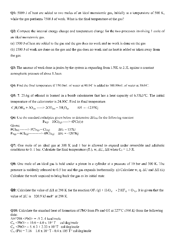 Solved Q1 5000 J Of Hicat Arc Added To Wo Molcs Of An I Chegg Com