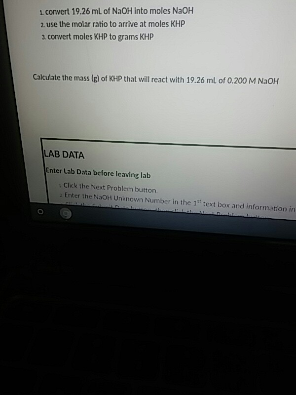 Solved 1.convert 19.26 mL of NaOH into moles NaOH use the | Chegg.com