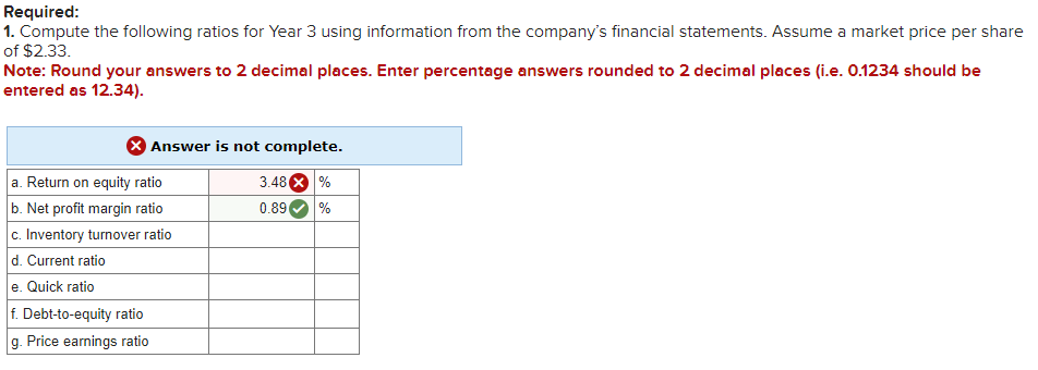 Solved Required: 1. Compute the following ratios for Year 3 | Chegg.com