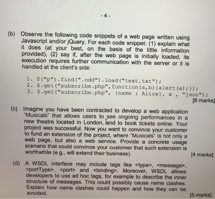 4 B Observe Following Code Snippets Web Page Written Using Javascript ...