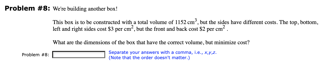 Solved Problem #8: We're building another box! This box is | Chegg.com