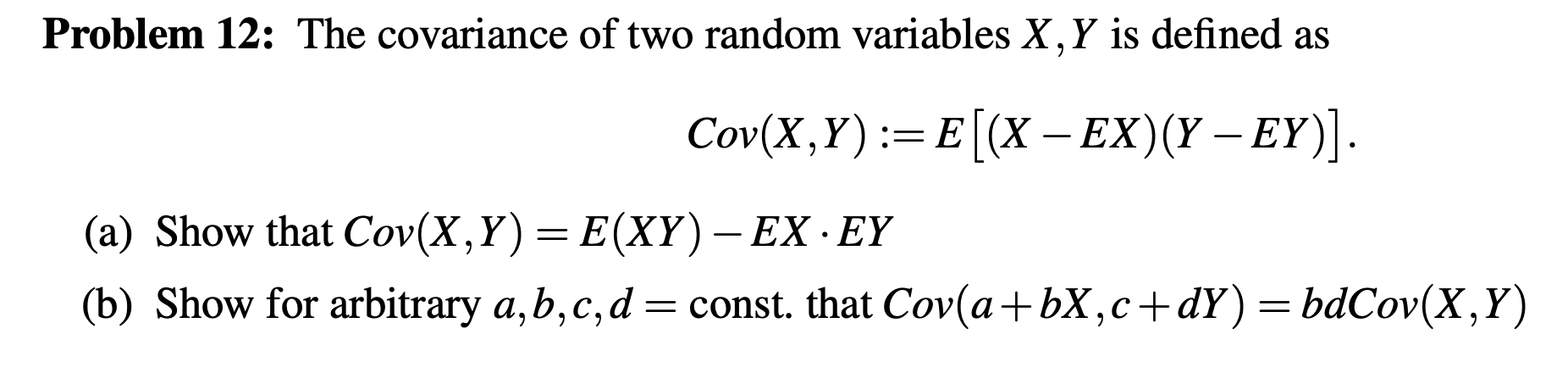 Solved Problem 12: The covariance of two random variables | Chegg.com