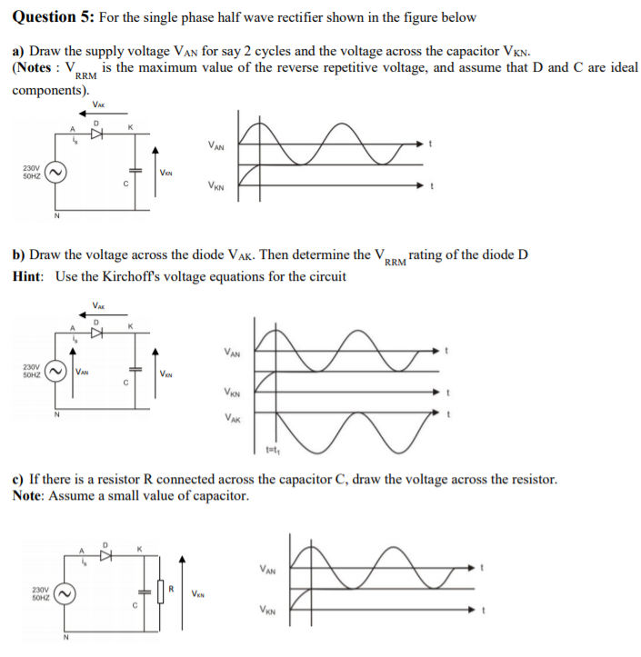 Solved Question 5: For the single phase half wave rectifier | Chegg.com