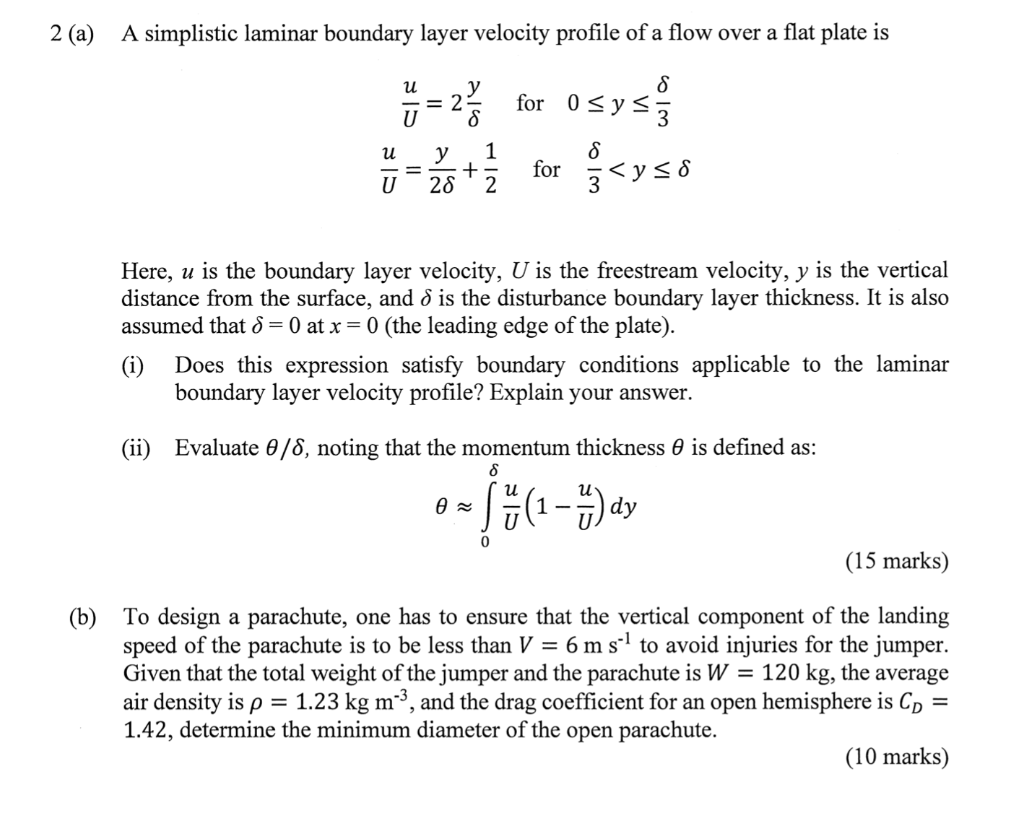 Solved 2 (a) A Simplistic Laminar Boundary Layer Velocity | Chegg.com