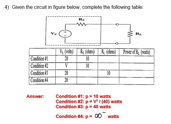 Solved 4) Given The Circuit In Figure Below, Complete The | Chegg.com