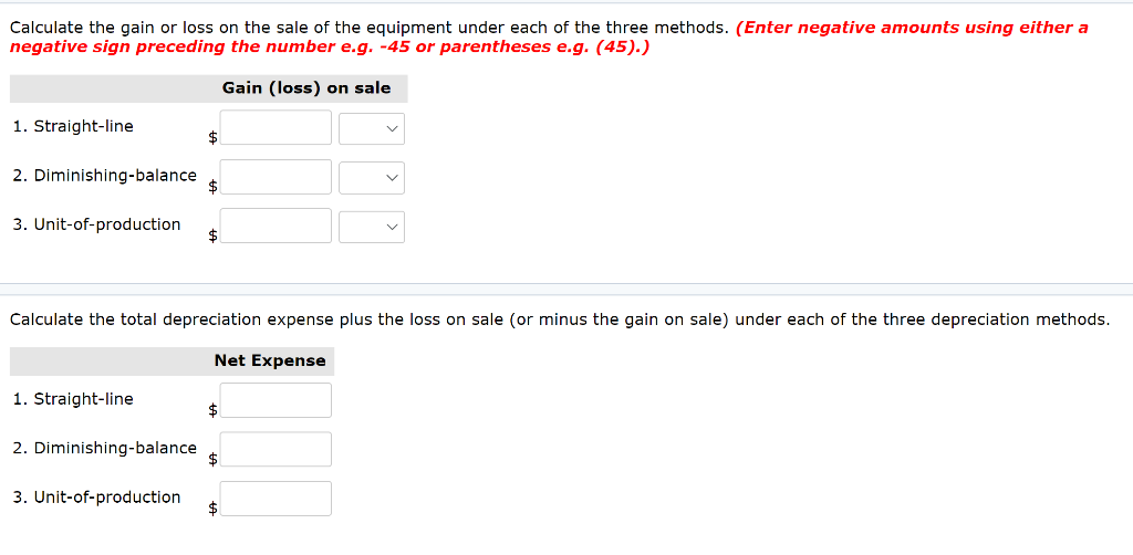 Solved Calculate the gain or loss on the sale of the | Chegg.com
