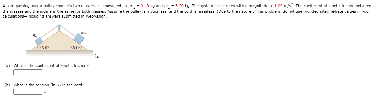 Solved A Cord Passing Over A Pulley Connects Two Masses As