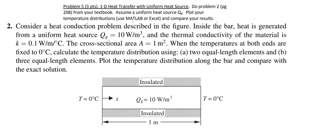 Problem 5(3 pts) 1-D Heat Transfer with Uniform Heat | Chegg.com