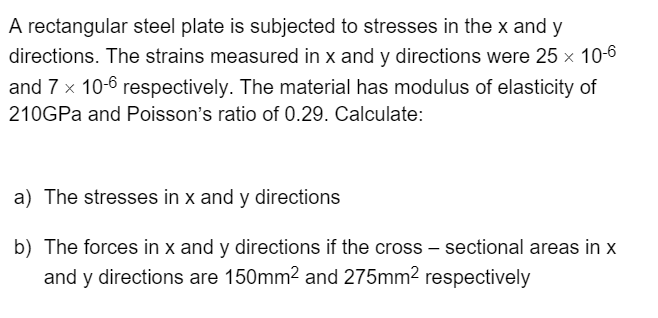 Solved A rectangular steel plate is subjected to stresses in | Chegg.com