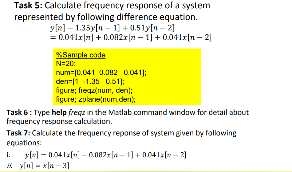 Solved Task 5: Calculate frequency response of a system | Chegg.com