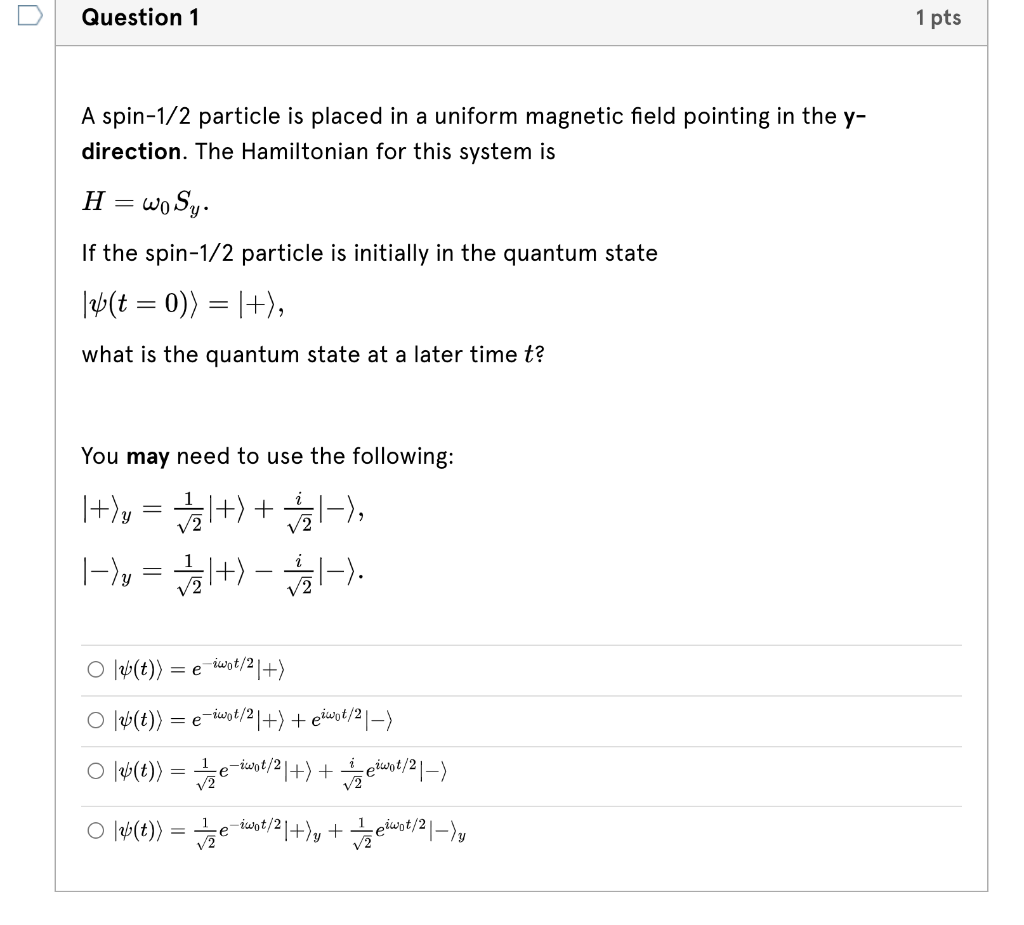 Solved A Spin-1/2 Particle Is Placed In A Uniform Magnetic | Chegg.com