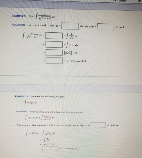 Solved Example 3 Find De Solution Let U 3 4x2 Then Du Chegg Com