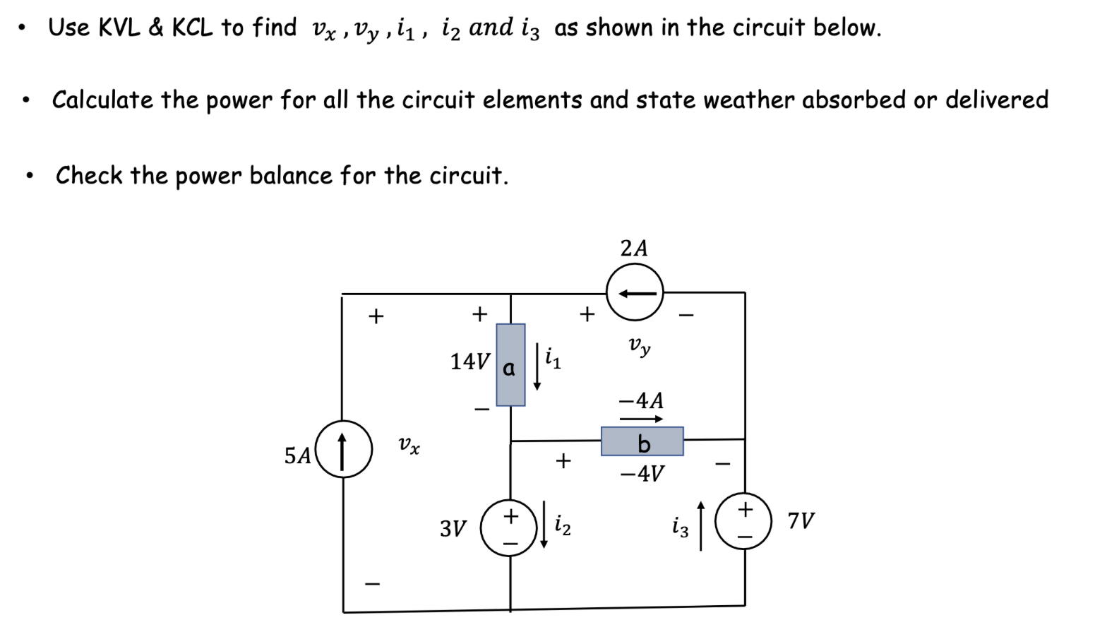 Solved - Use KVL \& KCL to find vx,vy,i1,i2 and i3 as shown | Chegg.com