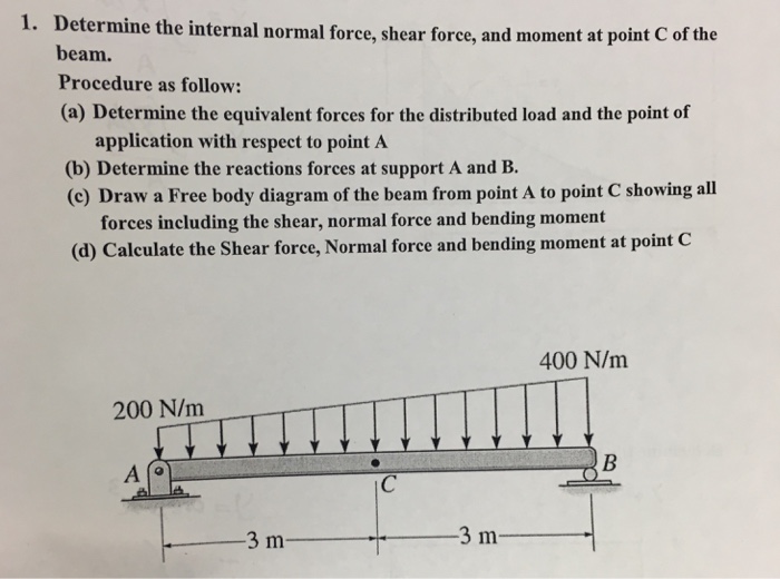 Solved 1. Determine the internal normal force, shear force, | Chegg.com