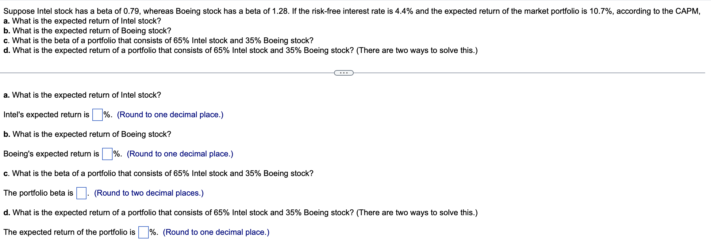 Solved Suppose Intel stock has a beta of 0.79 , whereas