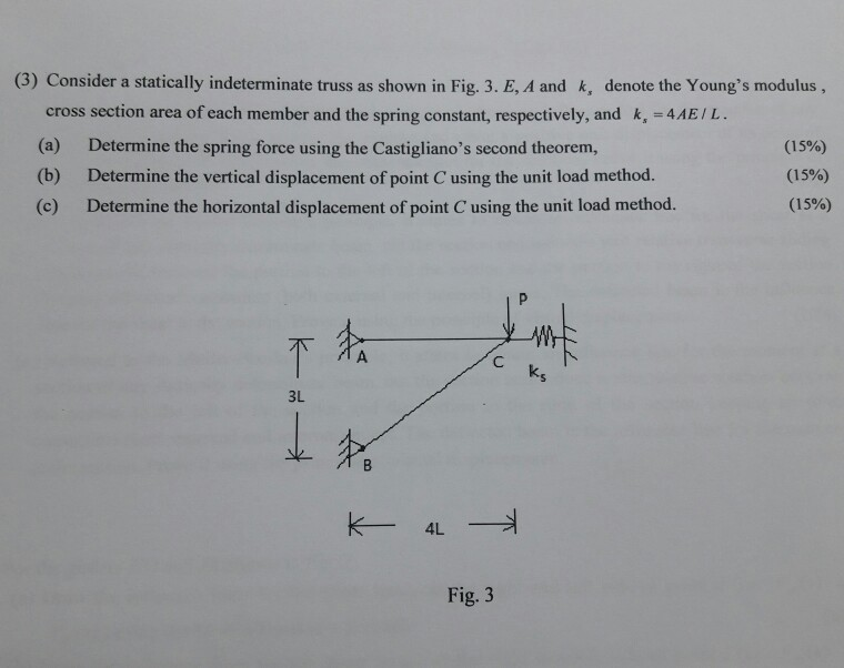 Solved (3) Consider a statically indeterminate truss as | Chegg.com