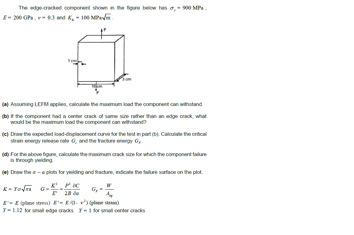 The Edge Cracked Component Shown In The Figure Bel Chegg Com