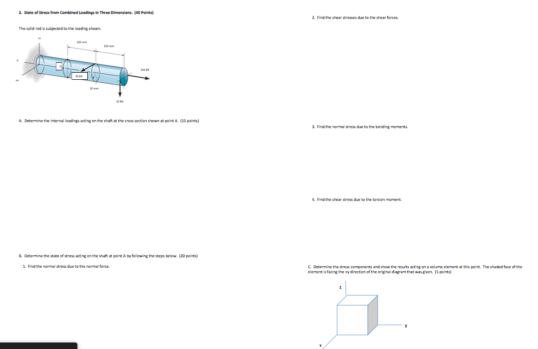 Solved 2. State of Stress from Combined Loadings in Three | Chegg.com