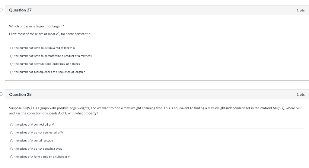 Solved Which of these is largest, for large n? Hint: most of | Chegg.com