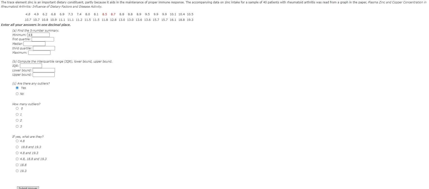 Solved The trace element zinc is an important dietary