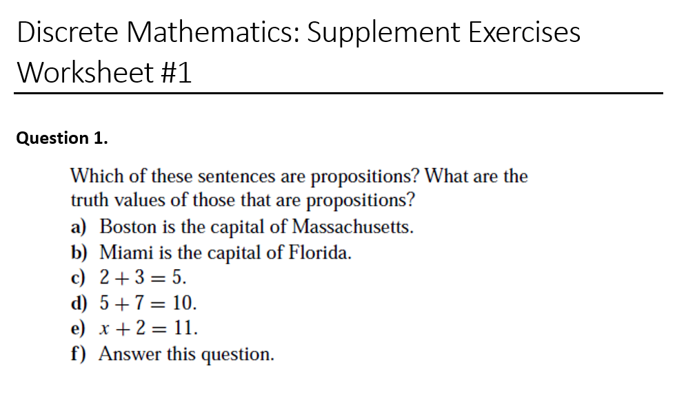 Solved Discrete Mathematics Supplement Exercises Worksheet Chegg