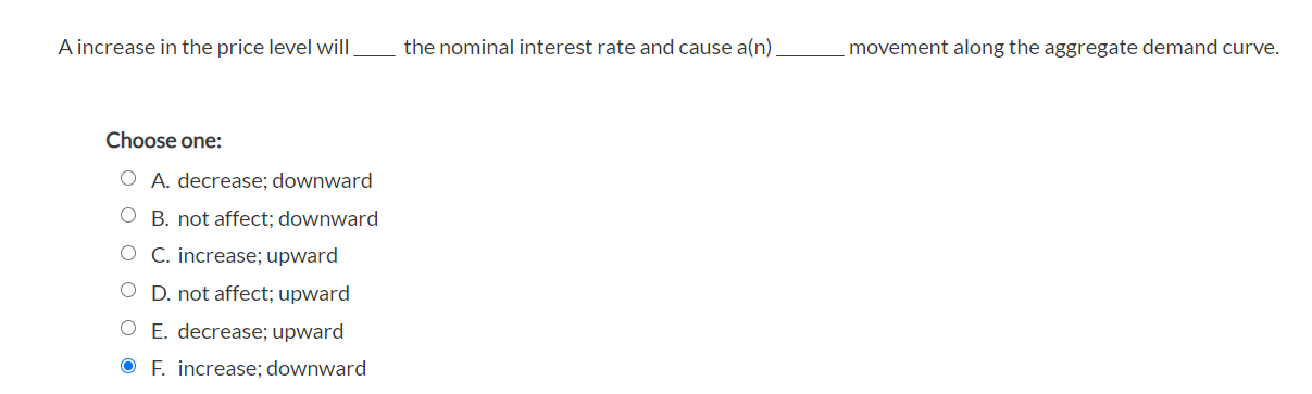 Solved A increase in the price level will the nominal | Chegg.com