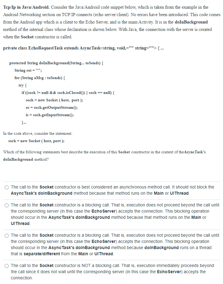 Solved Tcp/Ip in Java/Android. Consider the Java Android | Chegg.com