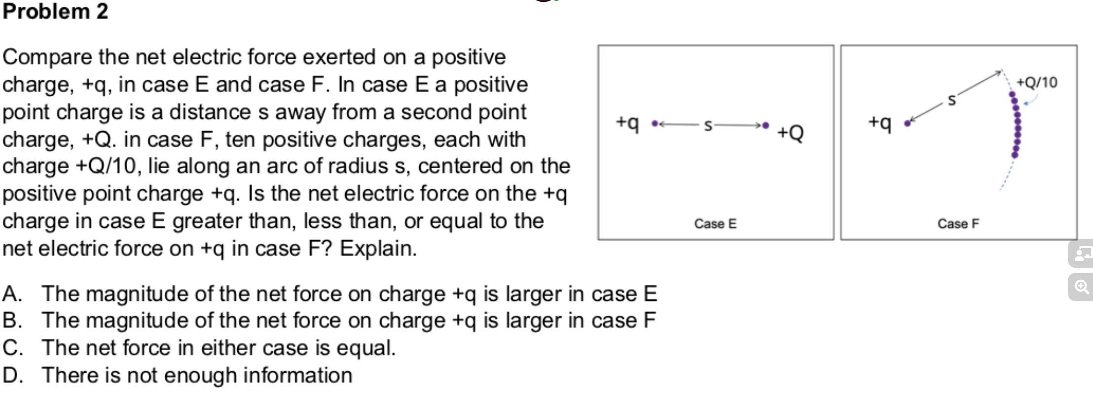 Solved Problem 2 +Q/10 S + s +Q + Compare the net electric