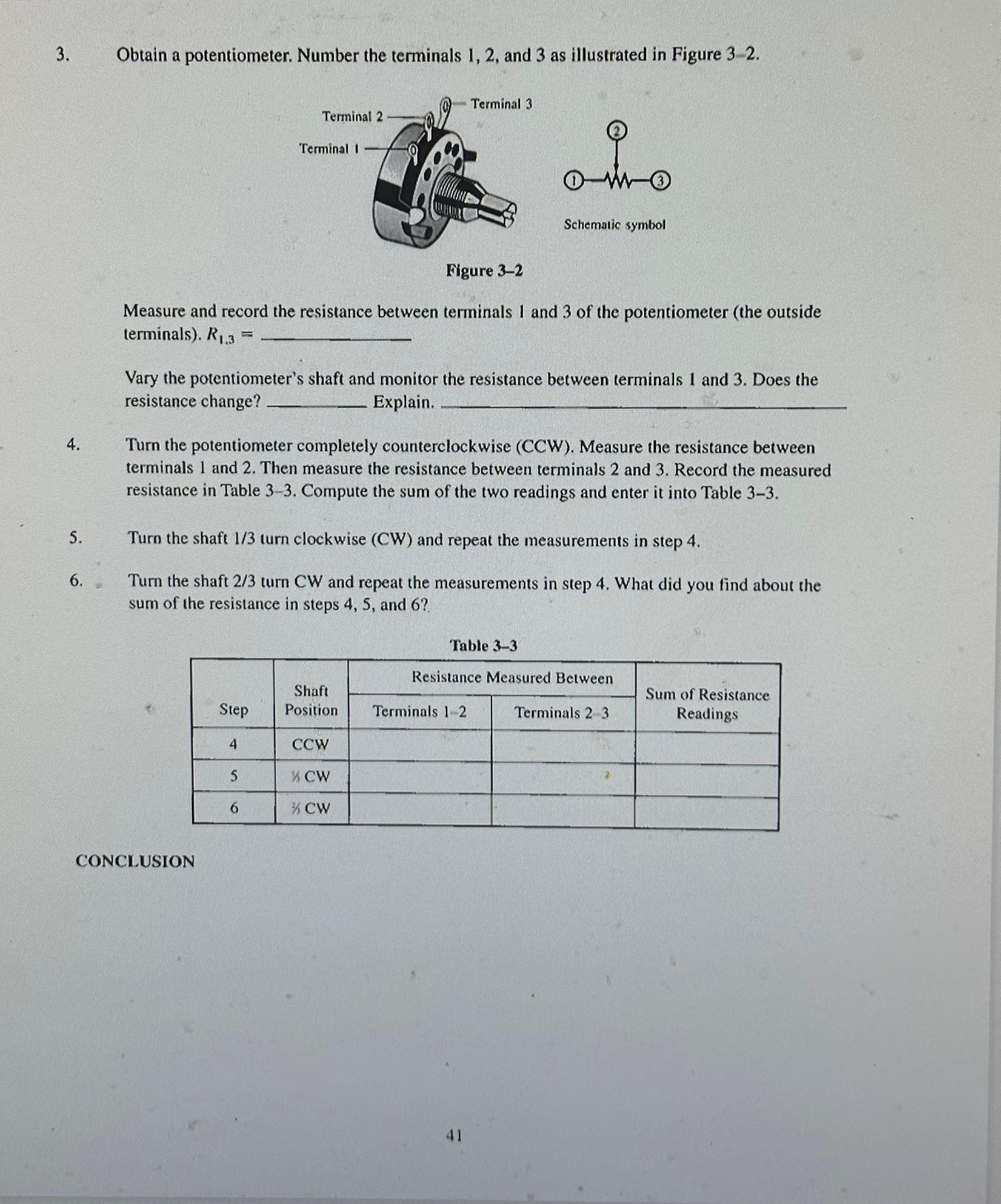 Solved 3. Obtain a potentiometer. Number the terminals 1,2 ,