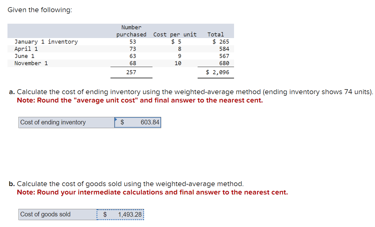 Solved Given The Following: A. Calculate The Cost Of Ending | Chegg.com