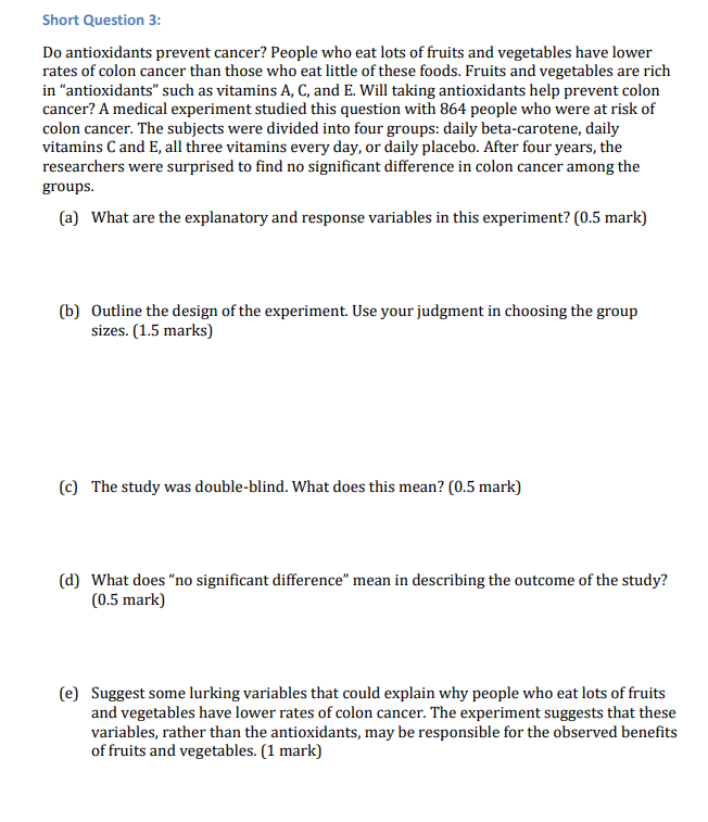 Solved Short Question 3 Do antioxidants prevent cancer?