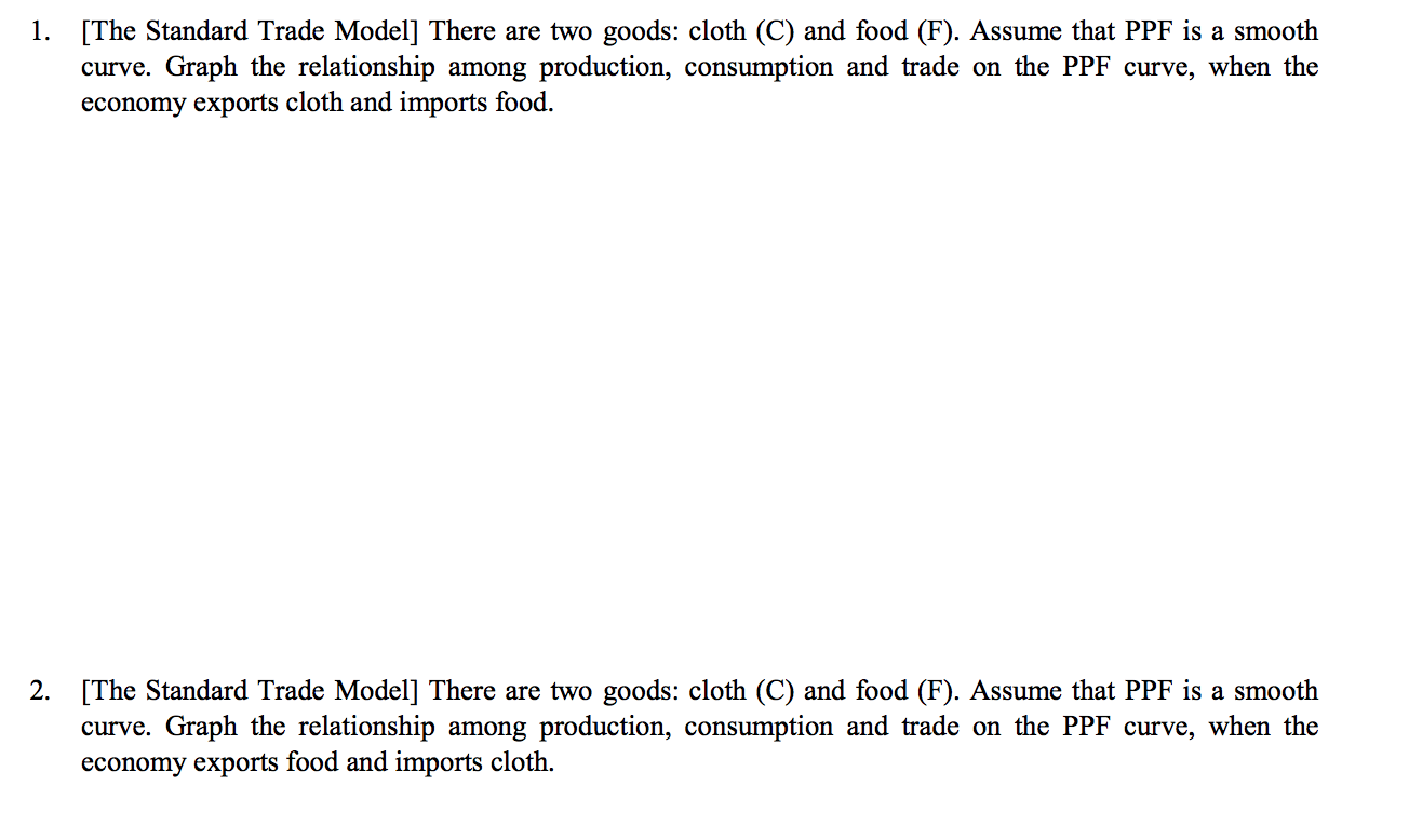 Solved 1. [The Standard Trade Model] There are two goods: | Chegg.com