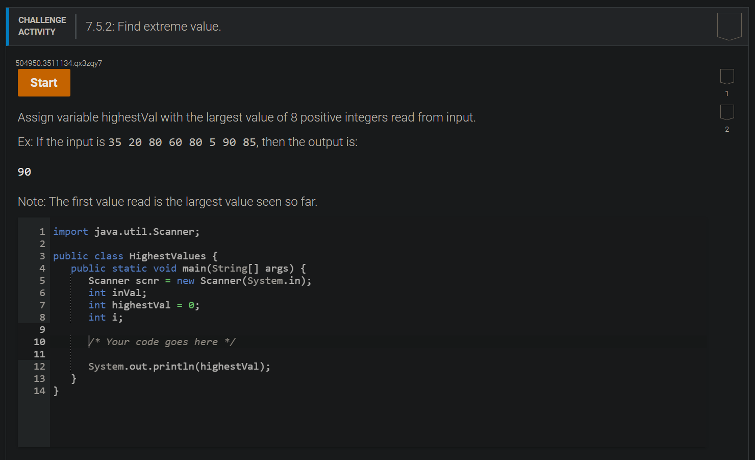 Solved 504950.3511134.qx3zqy7 Assign variable highestVal | Chegg.com