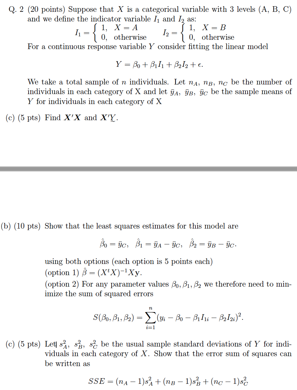 Q. 2 (20 points) Suppose that X is a categorical | Chegg.com