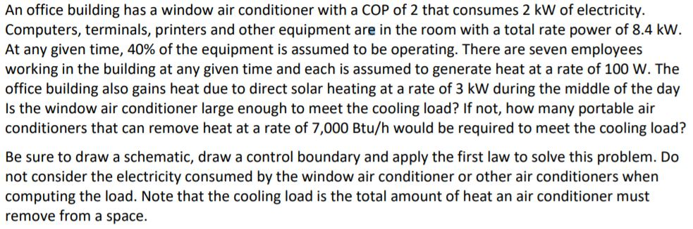 Solved An office building has a window air conditioner with | Chegg.com
