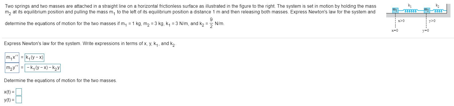 Solved Two Springs And Two Masses Are Attached In A Straight Chegg Solved Two Springs And Two Masses Are Attached In A Straight Chegg