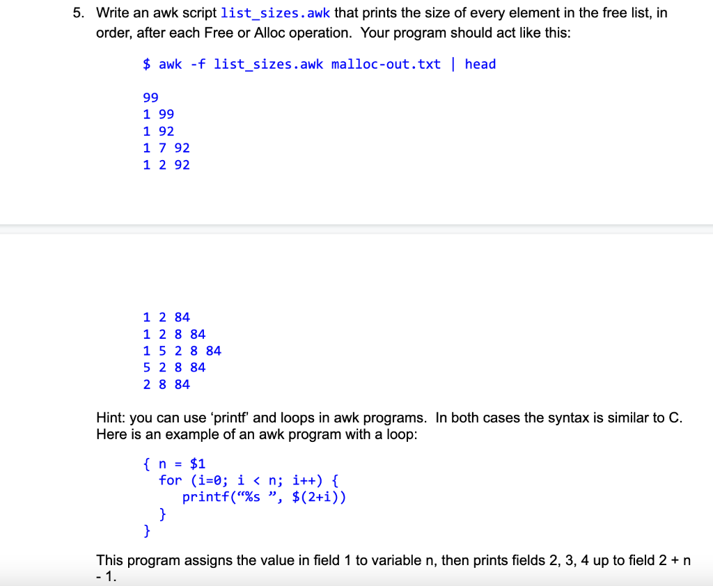 Solved basic AWK programming. Your awk programs will be run | Chegg.com