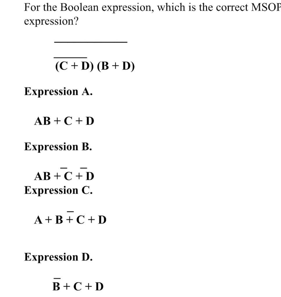 Solved For the Boolean expression, which is the correct MSOP | Chegg.com