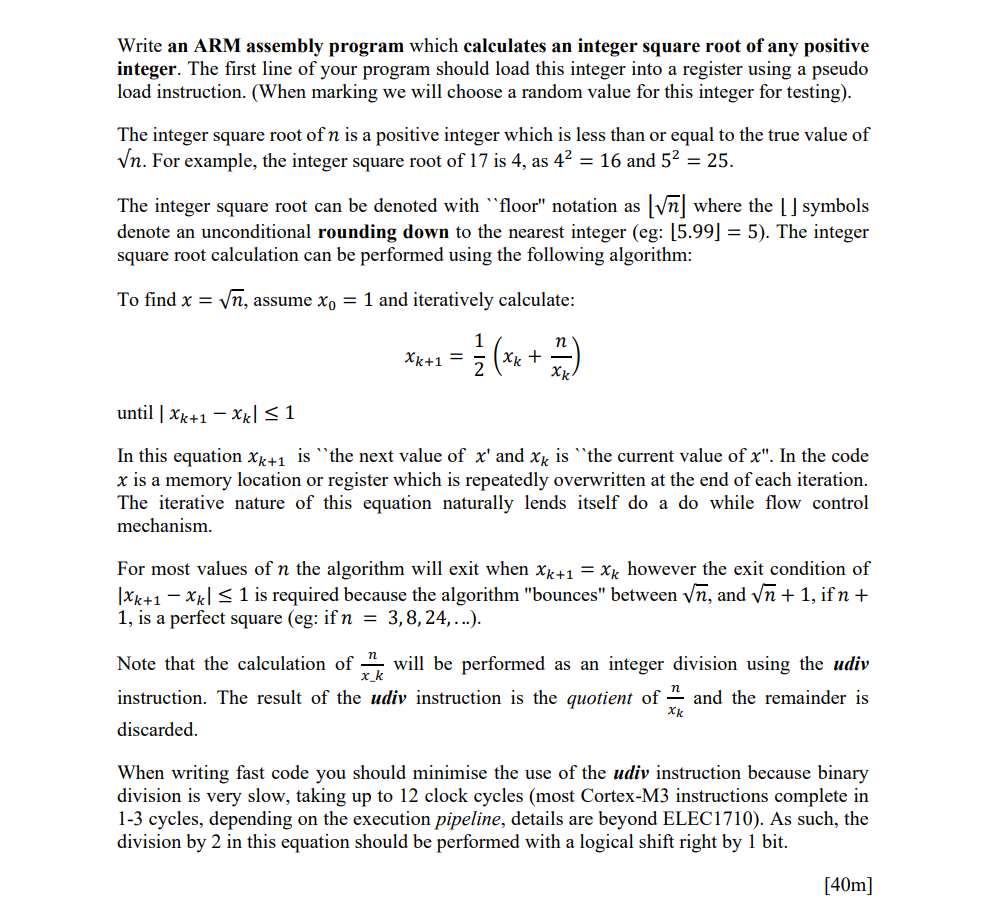 Solved Write an ARM assembly program which calculates an | Chegg.com