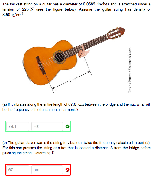 The thickest string on a guitar has a diameter of
