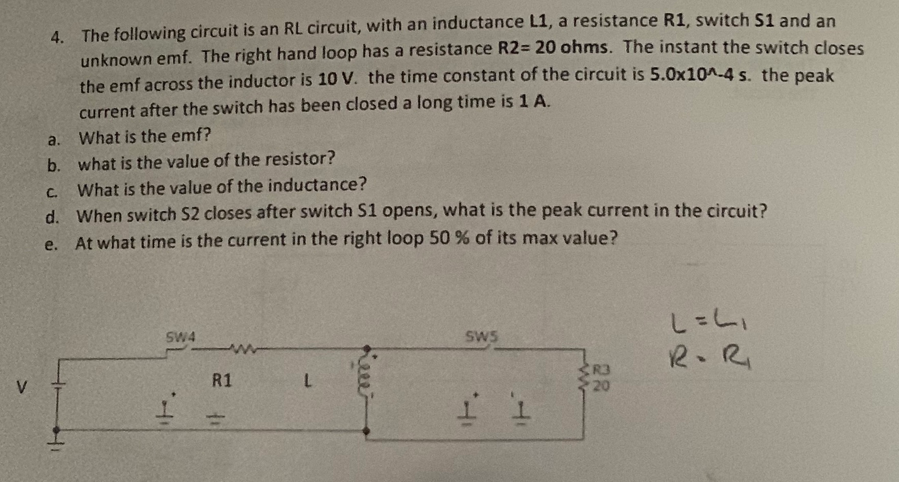 Solved 4. The following circuit is an RL circuit, with an | Chegg.com