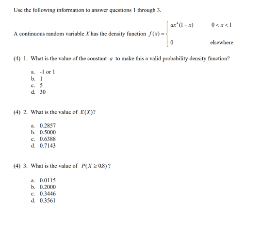 Solved Use the following information to answer questions 1 | Chegg.com