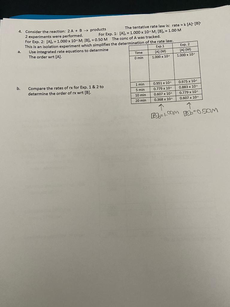 Solved 4. Consider The Reaction: 2 A + B 2 Experiments Were | Chegg.com