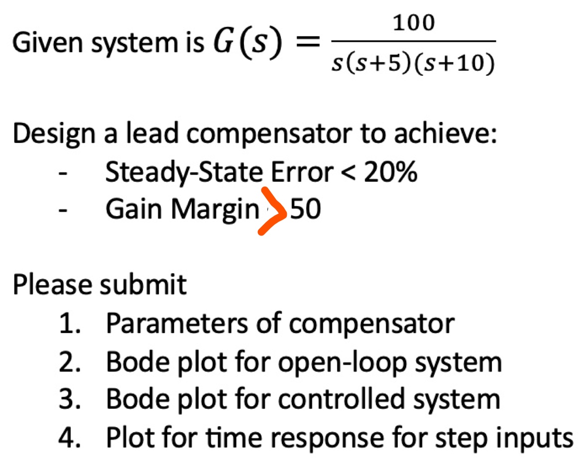 Given system is G(s)=s(s+5)(s+10)100 Design a lead | Chegg.com