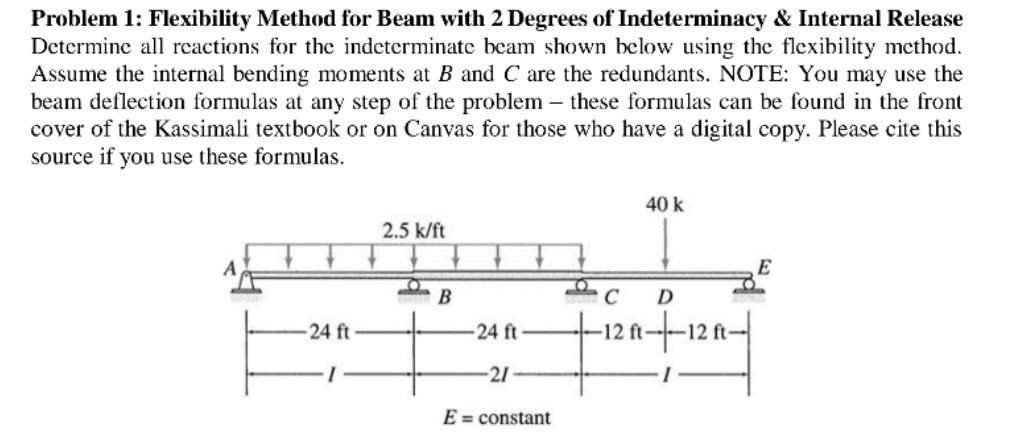 Solved Problem 1: Flexibility Method for Beam with 2 Degrees | Chegg.com